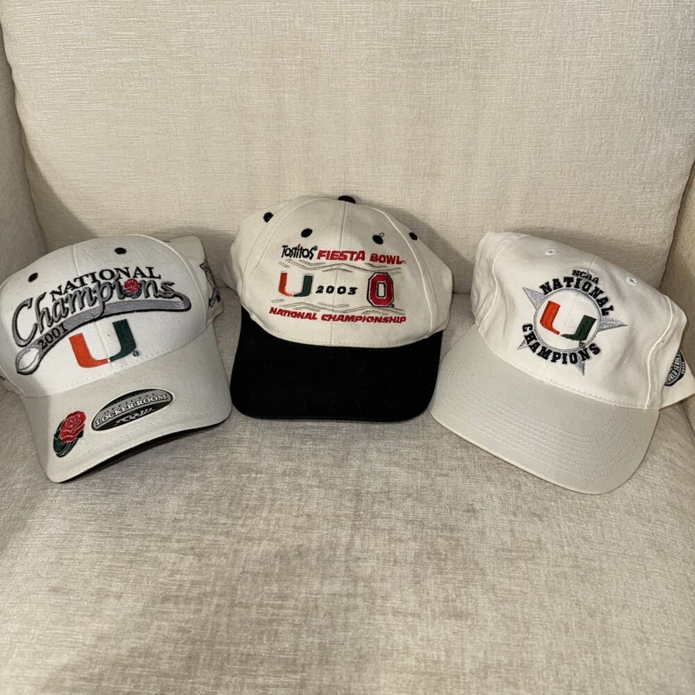 Lot Of 3 Vintage Y2K Miami Hurricanes Championship Collegiate Cap Snapback Hat